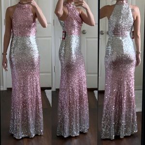 Vince Camuto Pink and Silver Sequin Halter Gown